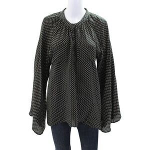 Winter Kate Womens Silk Star Print Crew Neck Button Front Blouse Top Black SizeM